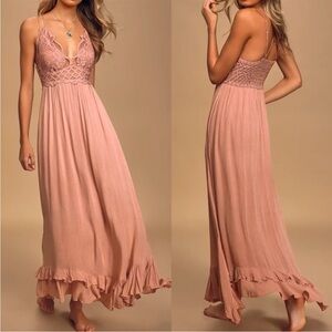 Free People Pink Ruched Maxi Dress Spaghetti Strap